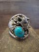 Navajo Sterling Silver & Turquoise Lobo Wolf Ring by Saunders -  Size 13