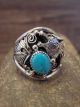 Navajo Sterling Silver & Turquoise Lobo Wolf Ring by Saunders -  Size 14