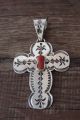 Navajo Sterling Silver Hand Stamped Coral Cross Pendant by Alex Sanchez!