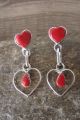 Zuni Indian Jewelry Sterling Silver Coral Heart Post Earrings - Jonathan Shack 