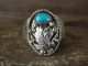 Navajo Sterling Silver Turquoise Eagle Ring by Saunders -  Size 10.5