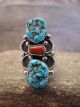 Navajo Indian Sterling Silver Turquoise & Coral Ring by Largo - Size 8 