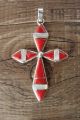 Zuni Sterling Silver Coral and Mother of Pearl Cross Pendant - Jonathan Shack 