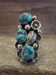 Navajo Indian Sterling Silver Turquoise Floral Ring by Largo - Size 7