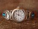 Navajo Indian Jewelry Sterling Silver Turquoise Bear Paw Lady's Watch - Saunders 