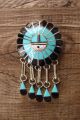 Zuni Sterling Silver Turquoise Inlay Sunface Pin/Pendant - H. Dickson