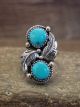 Navajo Sterling Silver Feather & Turquoise Ring by Saunders - Size 8.5