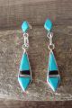 Zuni Indian Jewelry Sterling Silver 2 Sided Turquoise Onyx Earrings Jonathan Shack 
