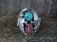 Navajo Sterling Silver Turquoise & Coral Feather Ring Signed MR - Size 10.5