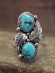 Navajo Sterling Silver Feather & Turquoise Ring by Saunders - Size 9