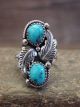 Navajo Sterling Silver Feather & Turquoise Ring by Saunders - Size 7.5