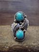 Navajo Sterling Silver Feather & Turquoise Ring by Saunders - Size 8