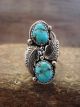Navajo Sterling Silver Feather & Turquoise Ring by Saunders - Size 6.5