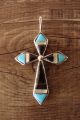 Zuni Sterling Silver Jet, Coral & Turquoise  2 Sided Cross Pendant - Jonathan Shack 