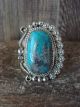 Navajo Indian Sterling Silver Turquoise Ring by Nez - Size 7.5