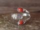 Native American Jewelry Sterling Silver Coral Adjustable Ring! R. Pino
