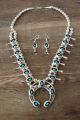 Navajo Sterling Silver Turquoise Squash Blossom Necklace Set - PG