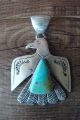 Navajo Sterling Silver Turquoise Thunderbird Pendant - E. Richards