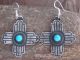 Navajo Sand Cast Sterling Silver Turquoise Zia Dangle Earrings Signed KB