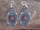 Navajo Sand Cast Sterling Silver Coral Dangle Earrings Signed KB