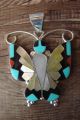 Zuni Indian Jewelry Sterling Silver Inlay Butterfly Pendant - A. Dishta