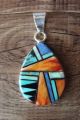 Navajo Indian Sterling Silver Spiny Oyster, Turquoise,  Jet Inlay Pendant by Grace Smith