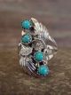 Navajo Sterling Silver Floral & Turquoise Ring by Saunders - Size 6