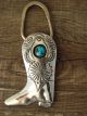 Navajo Indian Sterling Silver Turquoise Boot Key Ring by Shirley Skeets