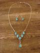 Zuni Indian Sterling Silver Turquoise Inlay Necklace Set by Lowsayatee