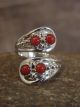 Navajo Indian Jewelry Sterling Silver Coral Adjustable Ring - Belin