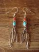 Navajo Sterling Silver Turquoise Coral Dangle Feather Earrings by Begay