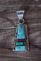 Navajo Indian Sterling Silver Turquoise Coral Inlay Pendant by Steve Francisco