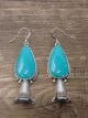 Navajo Sterling Silver Turquoise Squash Blossom Dangle Earrings - Gordon