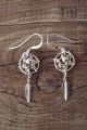 Navajo Indian Sterling Silver Dreamcatcher Dangle Feather Earrings! Arviso