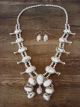 Genuine Navajo Sterling Silver White Buffalo Turquoise Squash Blossom Necklace Set
