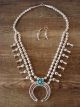 Genuine Small Navajo Sterling Silver Sleeping Beauty Turquoise Squash Blossom Necklace Set - LFK