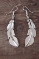 Navajo Indian Jewelry Stamped Sterling Silver Feather Earrings - Long