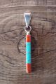 Zuni Indian Sterling Silver Turquoise Spiny Oyster  Vertical Pendant by Roland Natachu