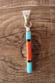 Zuni Sterling Silver Turquoise Spiny Oyster Vertical Pendant by Roland Natachu