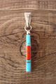 Zuni Sterling Silver Turquoise Coral Vertical Pendant by Roland Natachu