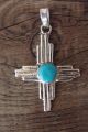 Zuni Indian Jewelry Sterling Silver Turquoise Zia Symbol Pendant - J. Shack