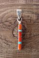 Zuni Sterling Silver Turquoise Coral Vertical Pendant by Roland Natachu