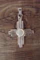 Zuni Indian Jewelry Sterling Silver Mother of Pearl Zia Symbol Pendant - J. Shack