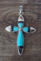Zuni Sterling Silver Turquoise and Onyx Cross Pendant - Jonathan Shack 