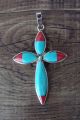 Zuni Sterling Silver Turquoise and Coral Cross Pendant - Jonathan Shack 