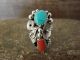 Navajo Indian Sterling Silver Floral Leaf Coral Turquoise Ring Size 5 - Calladitto