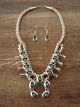 Genuine Small Navajo Sterling Silver Shadowbox Turquoise Squash Blossom Necklace Set Signed PG