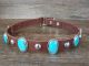 Navajo Sterling Silver Turquoise Leather Dog Collar - Signed RC