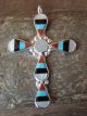 Zuni Indian Sterling Silver Inlay Cross Pendant by Lucio