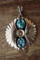 Navajo Handmade Sterling Silver Turquoise Fan Pendant! Emerson